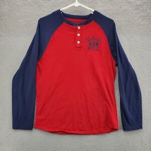 Polo Ralph Lauren Henley Raglan Shirt Boys XL Red Navy Long Sleeve